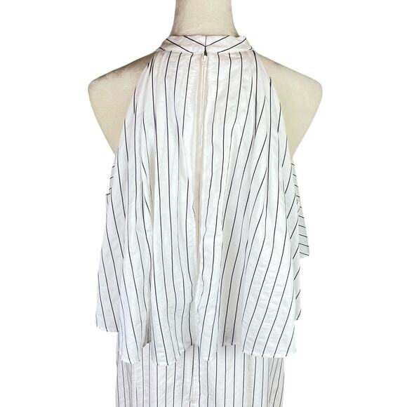C/MEO Collective White Pinstripe Sleeveless Halter Side Slit Maxi Formal Dress - Picture 6 of 11